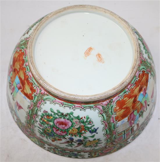 A large Chinese Canton-decorated famille rose punch bowl, c.1900, diameter 37cm